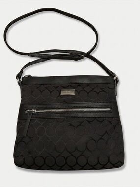 Nine West Black Patterned Crossbody Bag with Front Zip